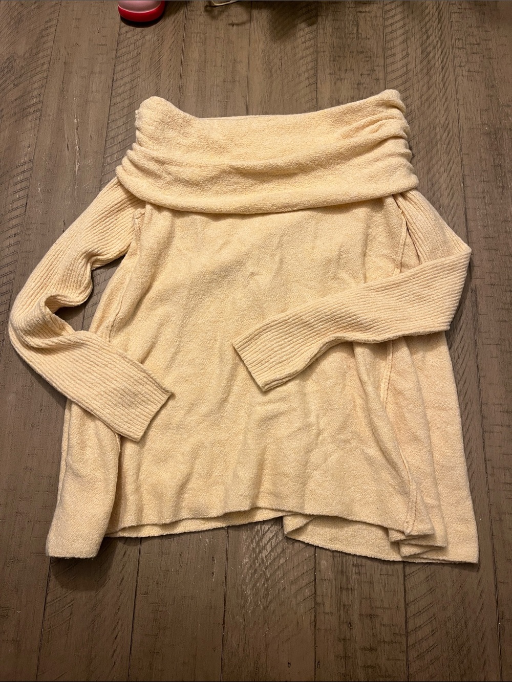 Free People Off-Shoulder Cream Yellow Knit Sweater